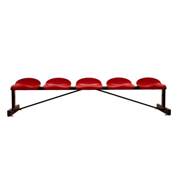 BANCO METÁLICO CON ASIENTOS ROJO PVC -5 PLAZAS-RESPALDO BAJO