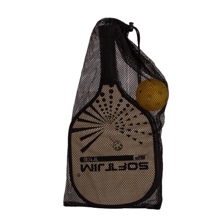 JUEGO DE 2 PALAS PICKLEBALL SOFTJIM MADERA CON PELOTA Y FUNDA