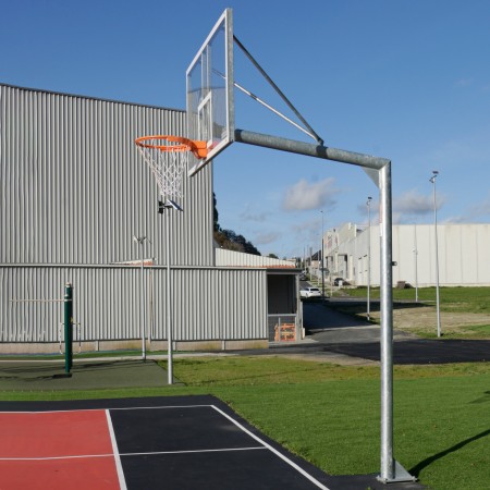 JGO CANASTAS GALVANIZADAS BALONCESTO MONOTUBO NEW TUBO 114 MM FIJAS CON BASE ANCLAJE-SIN TABLERO,ARO