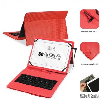 Funda con Teclado Subblim Keytab Pro USB para Tablets de 10.1'/ Roja