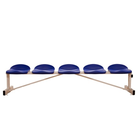 BANCO METÁLICO CON ASIENTOS AZUL PVC-5 PLAZAS- RESPALDO BAJO