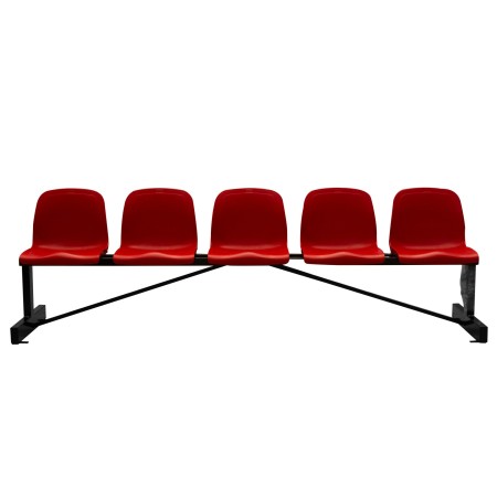 BANCO METÁLICO NEW CON ASIENTO ROJO PVC -5 PLAZAS- RESPALTO ALTO
